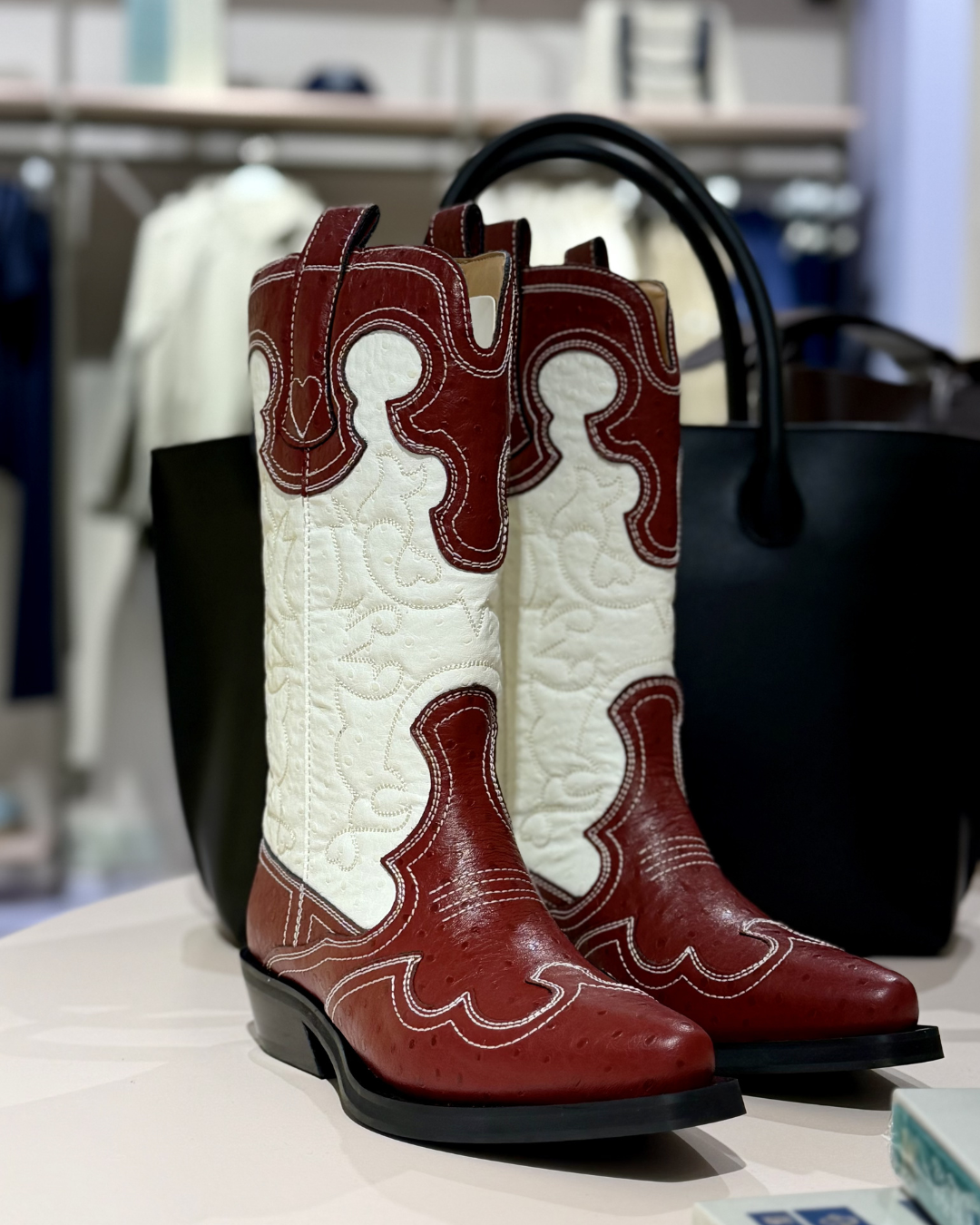 Mid Shaft Embroidered Western Boot Ostrich
