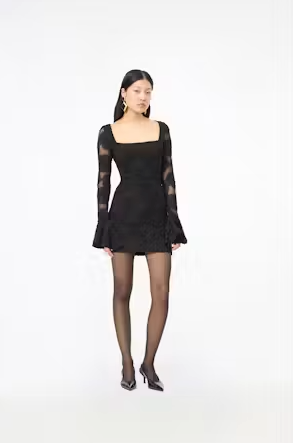 Flower Mesh LS Mini Dress Black