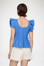 Stretch Cotton Angel Sleeve Smocked Top