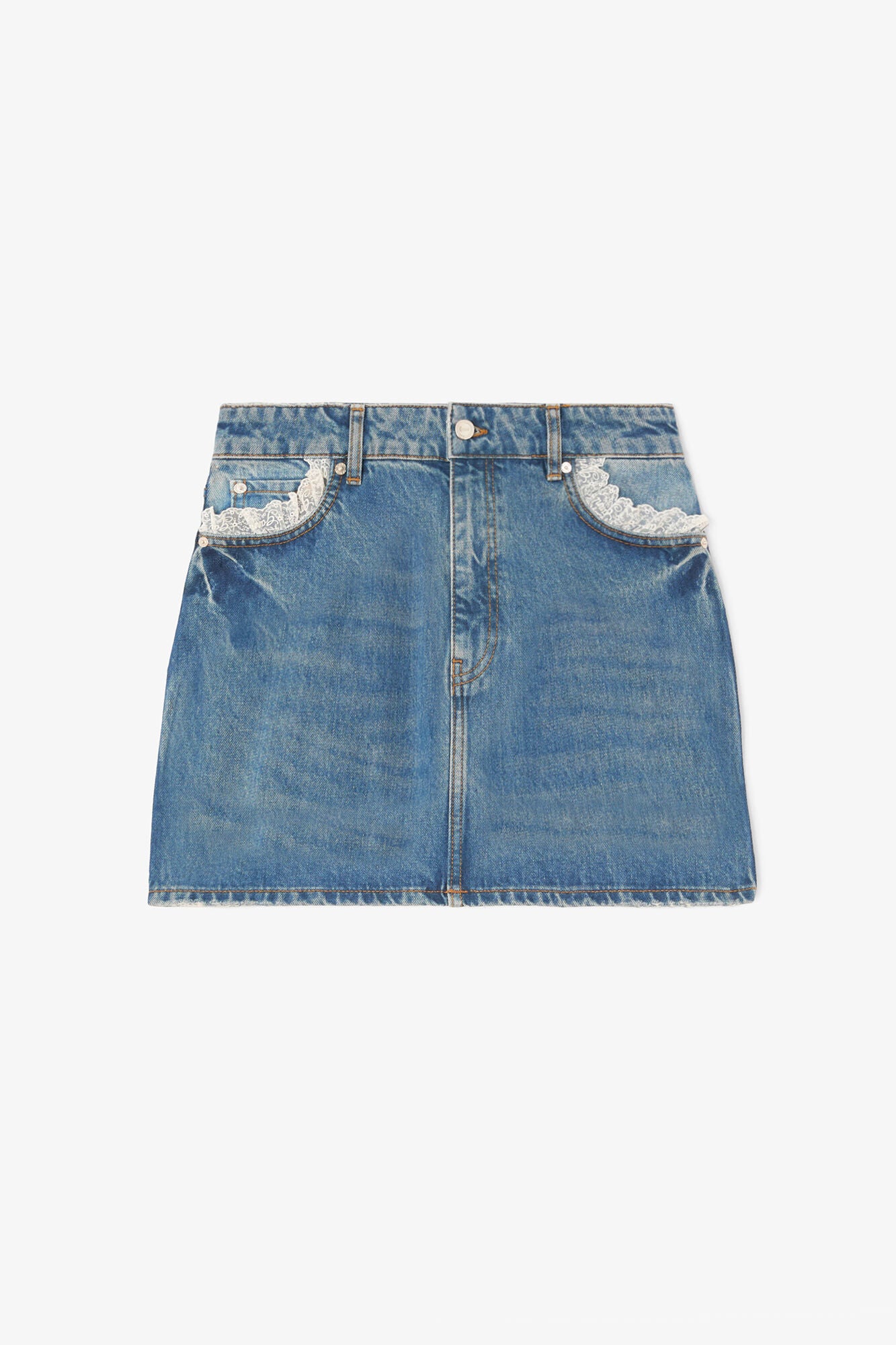 Rigid Denim Lace Mini Skirt