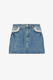 Rigid Denim Lace Mini Skirt