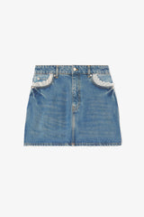Rigid Denim Lace Mini Skirt