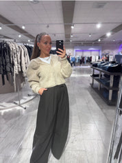 Knit Flower Cardigan Oxford Tan