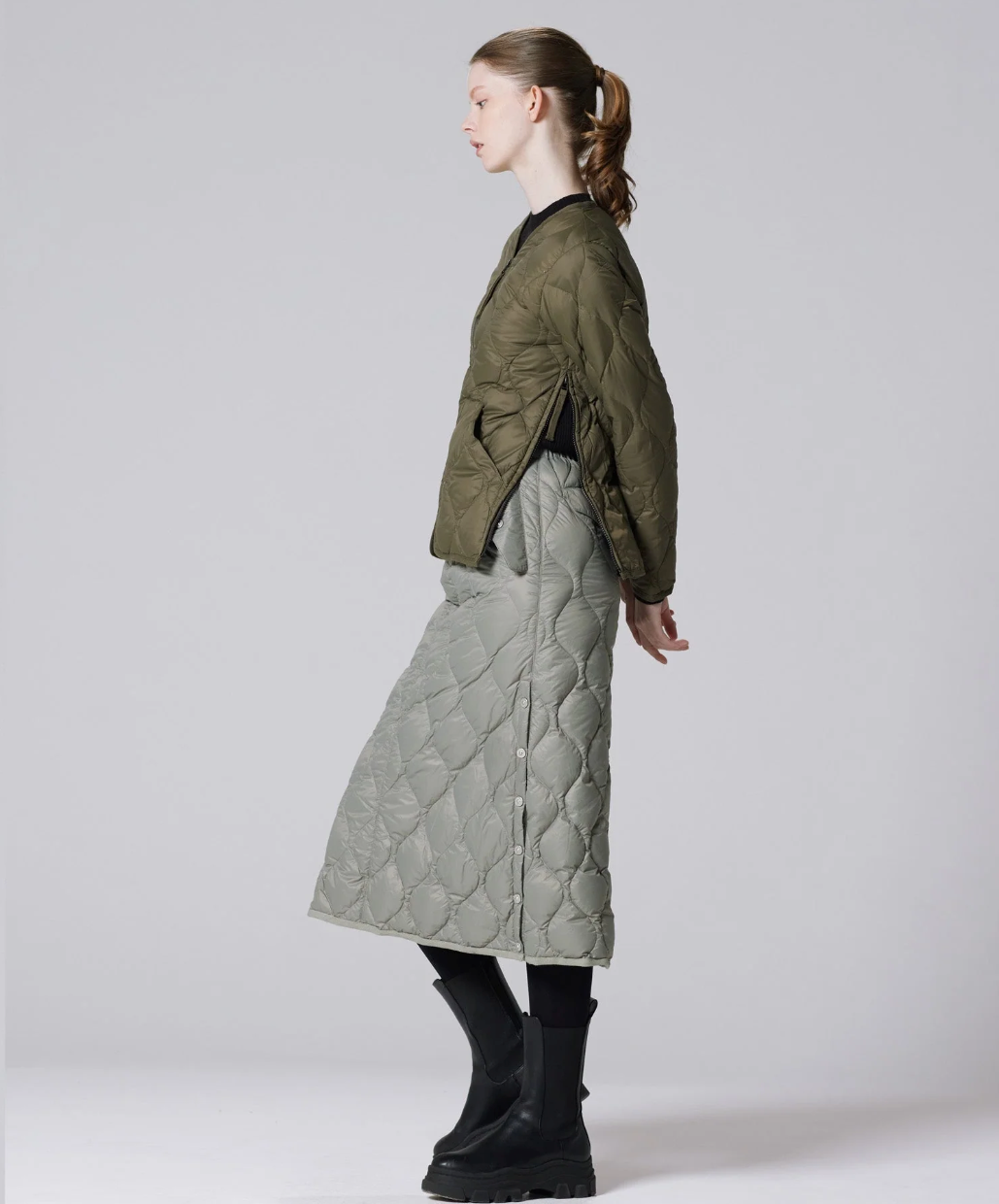Military V Neck Down Jacket Khaki Olive