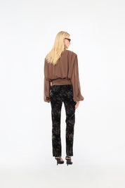 LS Pleated Blouse Chestnut