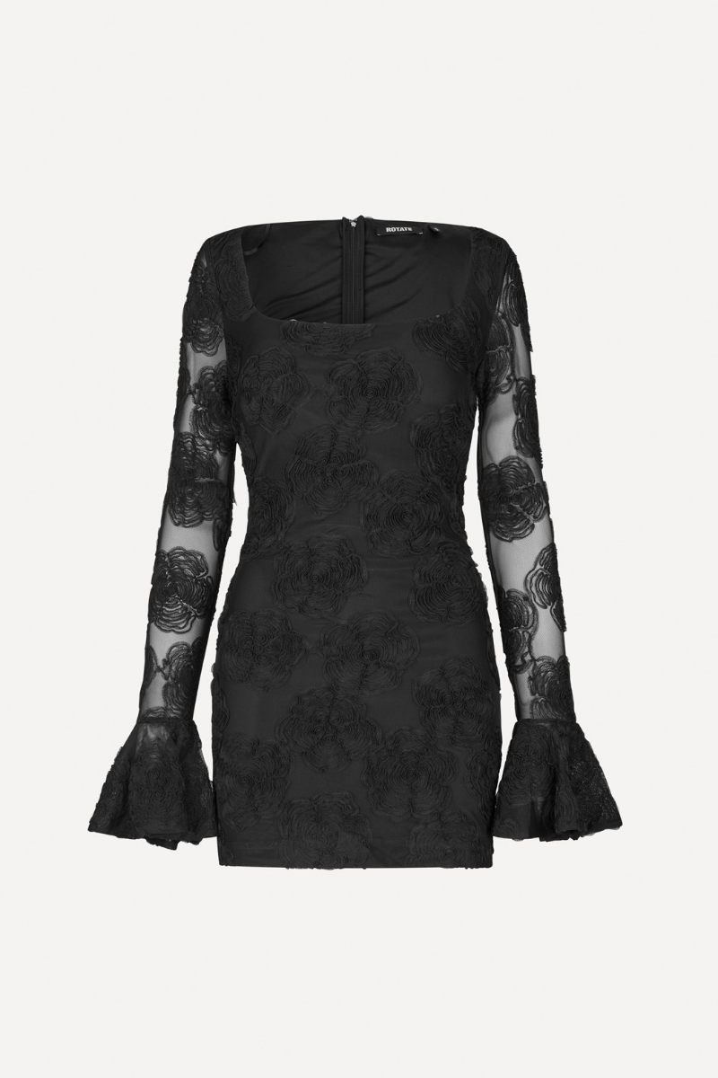Flower Mesh LS Mini Dress Black