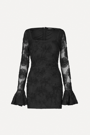 Flower Mesh LS Mini Dress Black