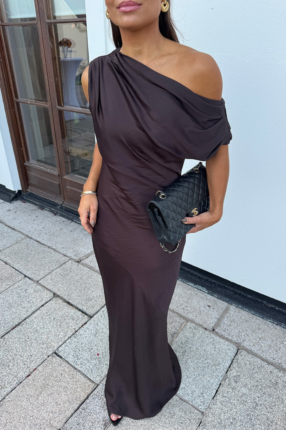 Vanessa Satin Dress - Mocha brun