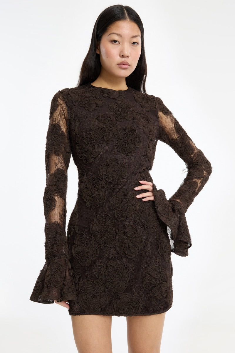 3D Flower Ls Mini Dress