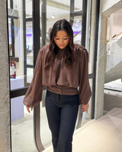 LS Pleated Blouse Chestnut