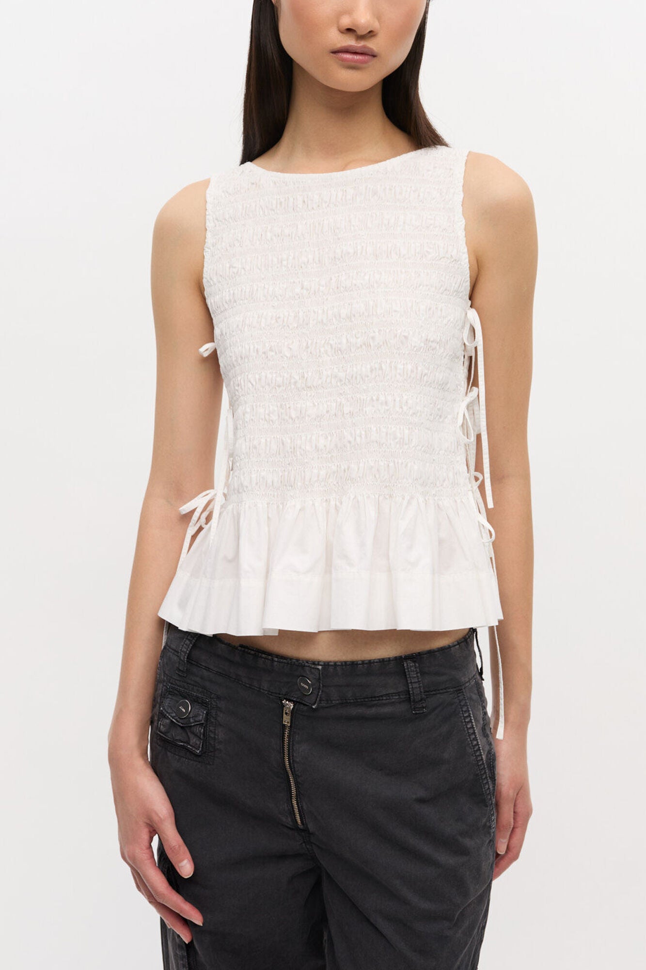 Cotton Poplin Smock Tie String Top