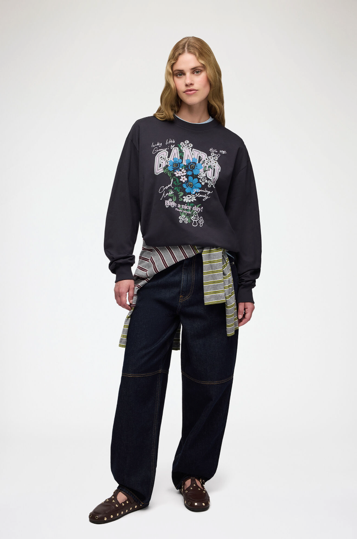 Basic Cotton Jersey Longsleeve Flower Print Phantom