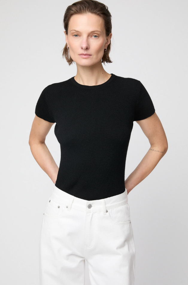 Rib Knit Cap Sleeve t-skjorte
