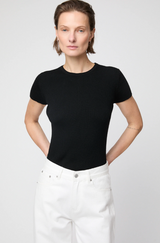 Rib Knit Cap Sleeve Tee Jet Black
