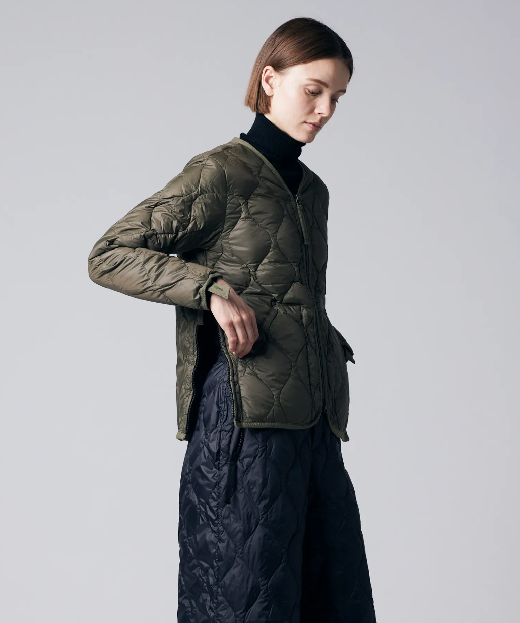 Military V Neck Down Jacket Khaki Olive