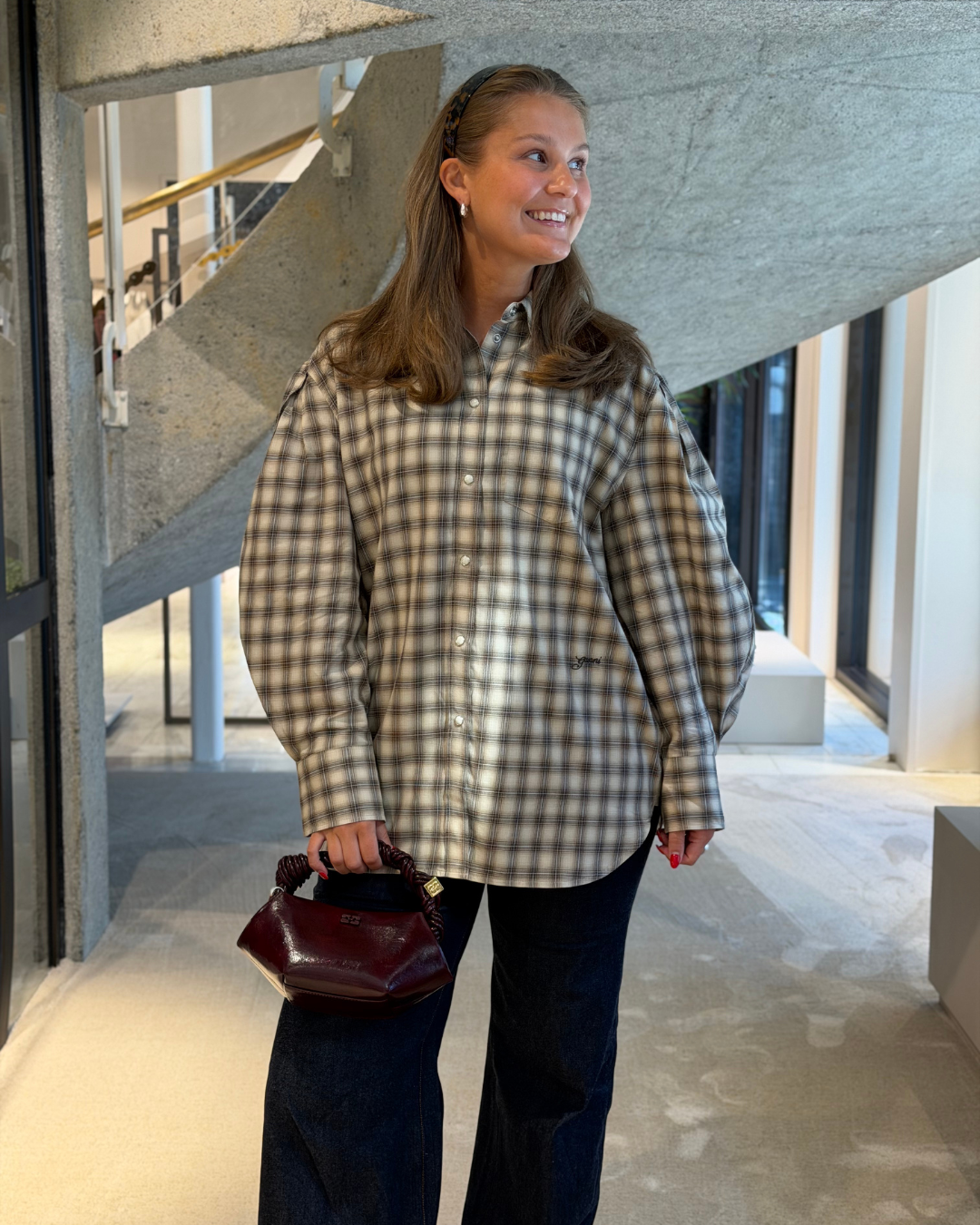 Light Check Flannel Pleated Sleeve Shirt