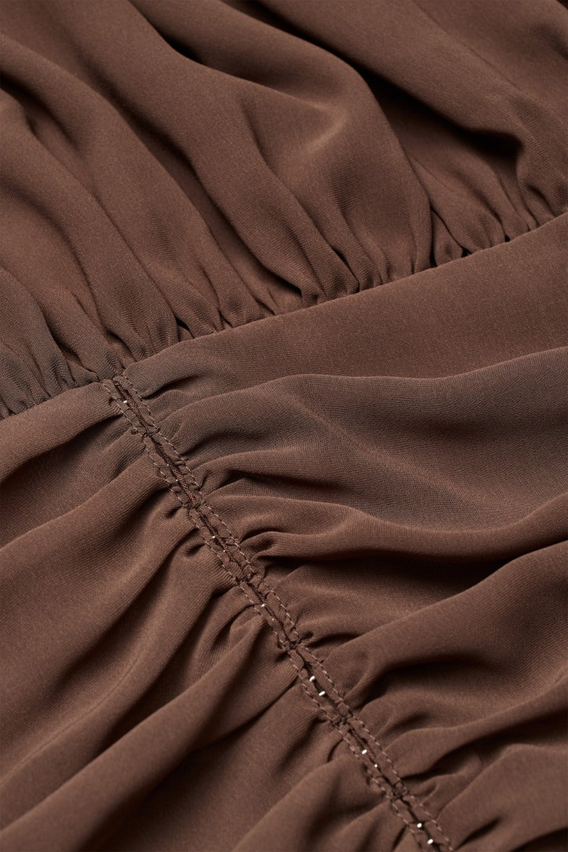 LS Pleated Blouse Chestnut