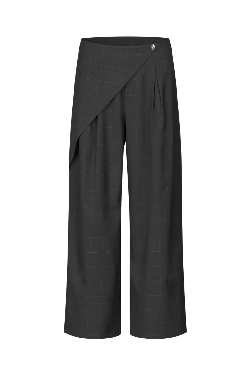 Aishacras Pants Dark Grey Check