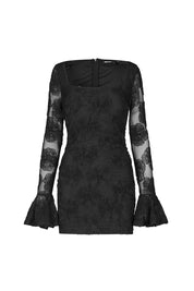 Flower Mesh LS Mini Dress Black