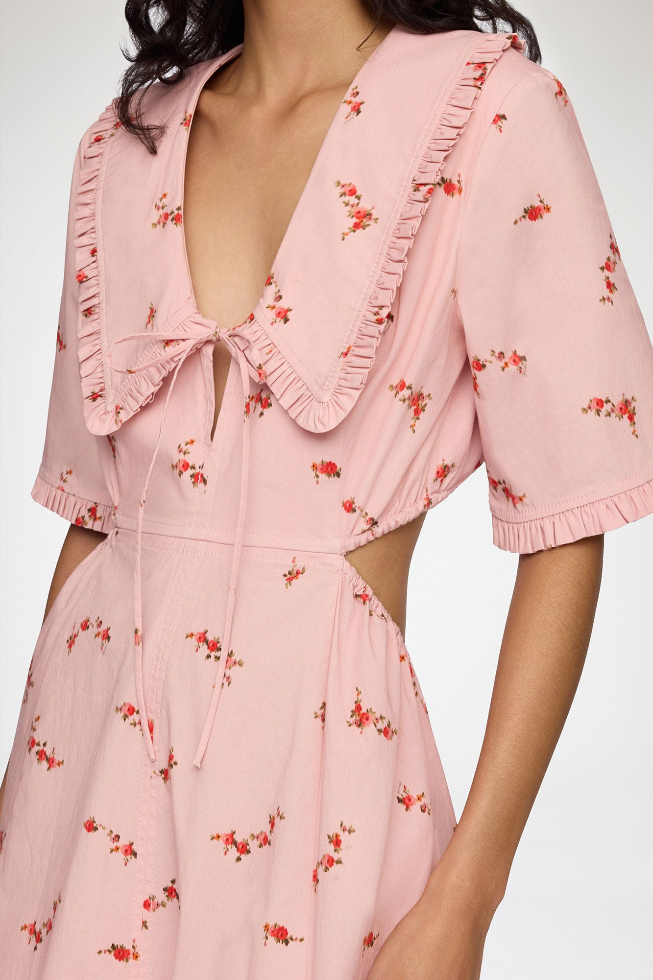 Printed Stretch Cotton Cut Out Midi Dress