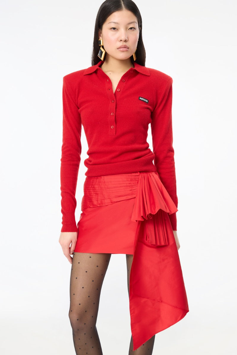 Wool Longsleeve Polo Scooter Red