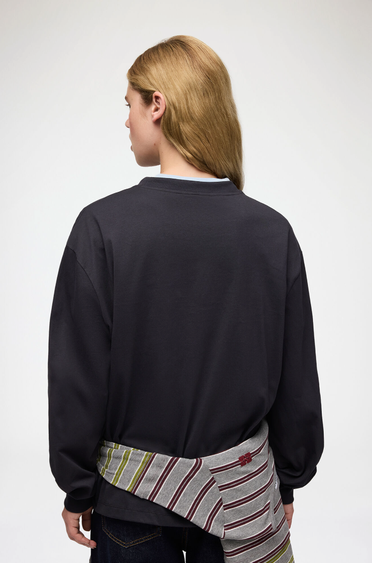Basic Cotton Jersey Longsleeve Flower Print Phantom
