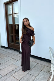 Vanessa Satin Dress - Mocha brun