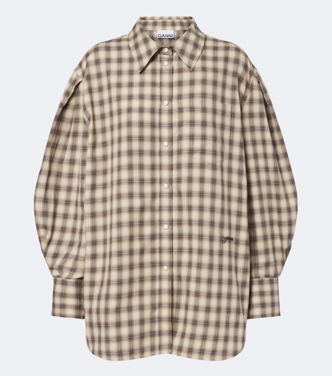 Light Check Flannel Pleated Sleeve Shirt