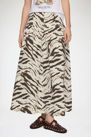 Zebra Printed Stretch Cotton Long Skirt