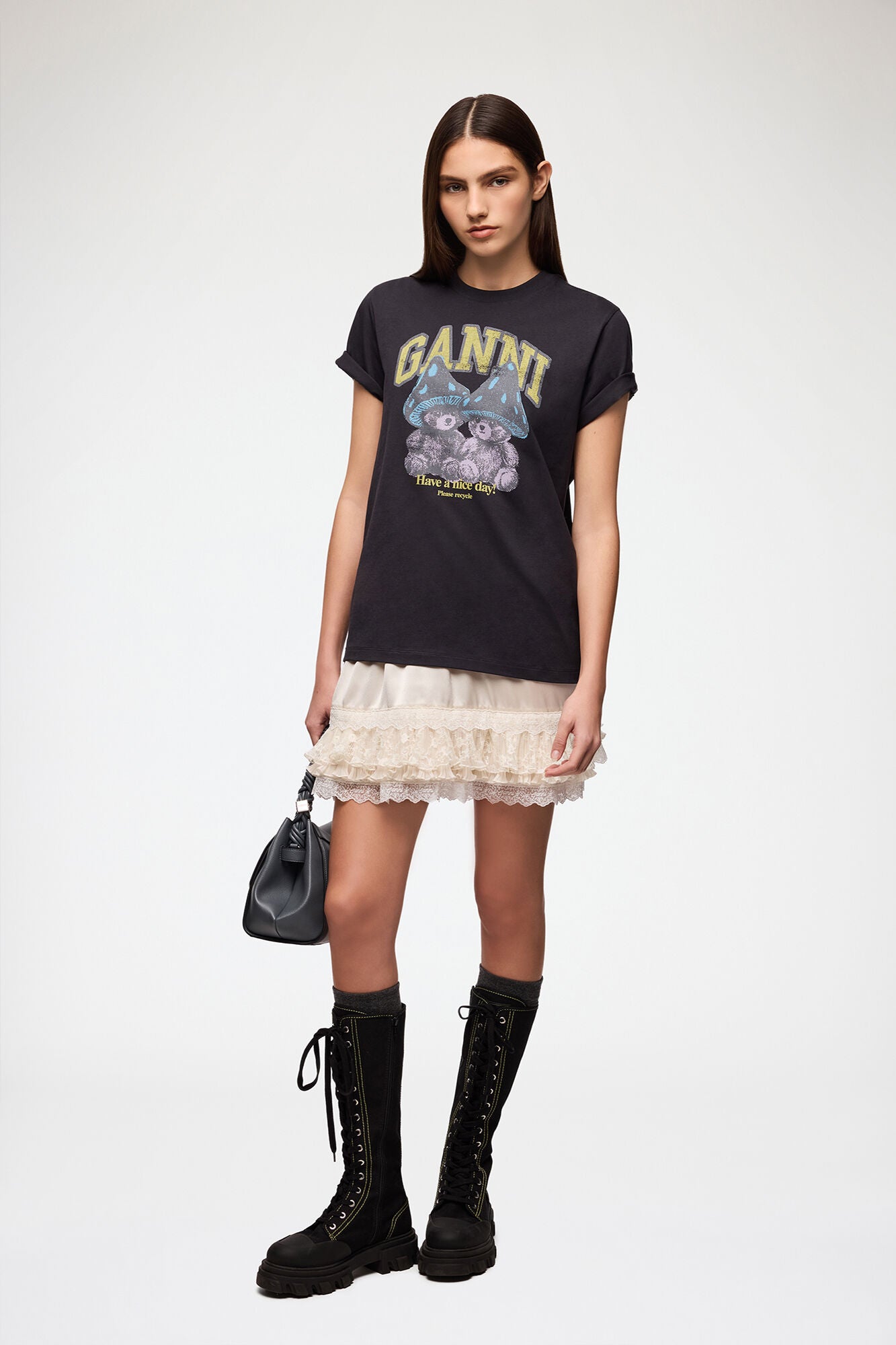 Basic Cotton Relaxed T-shirt Teddy Mushrooms Phantom