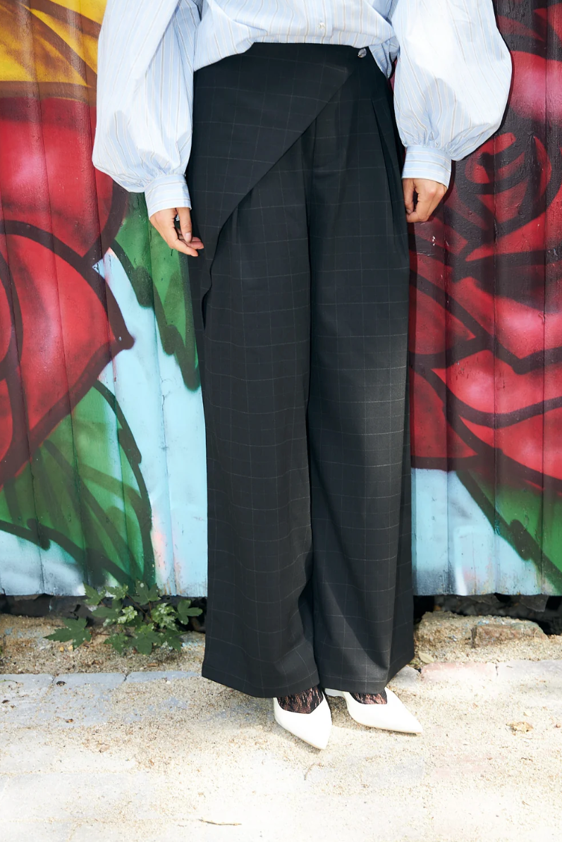 Aishacras Pants Dark Grey Check