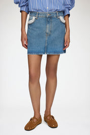Rigid Denim Lace Mini Skirt