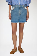 Rigid Denim Lace Mini Skirt