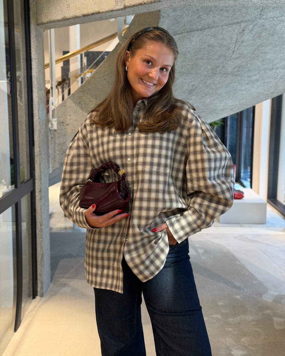 Light Check Flannel Pleated Sleeve Shirt