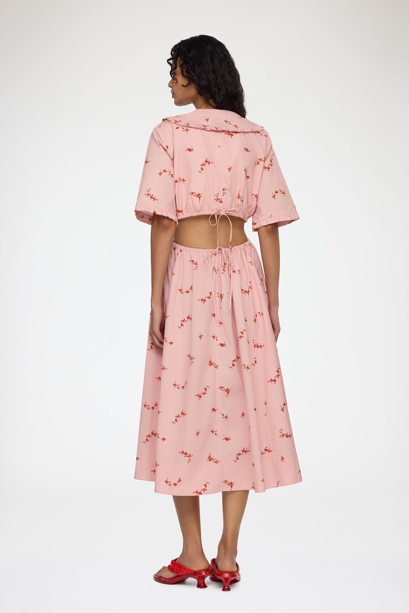 Printed Stretch Cotton Cut Out Midi Dress