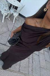 Vanessa Satin Dress - Mocha brun