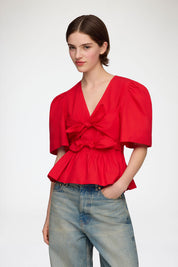Cotton Poplin Bow Blouse