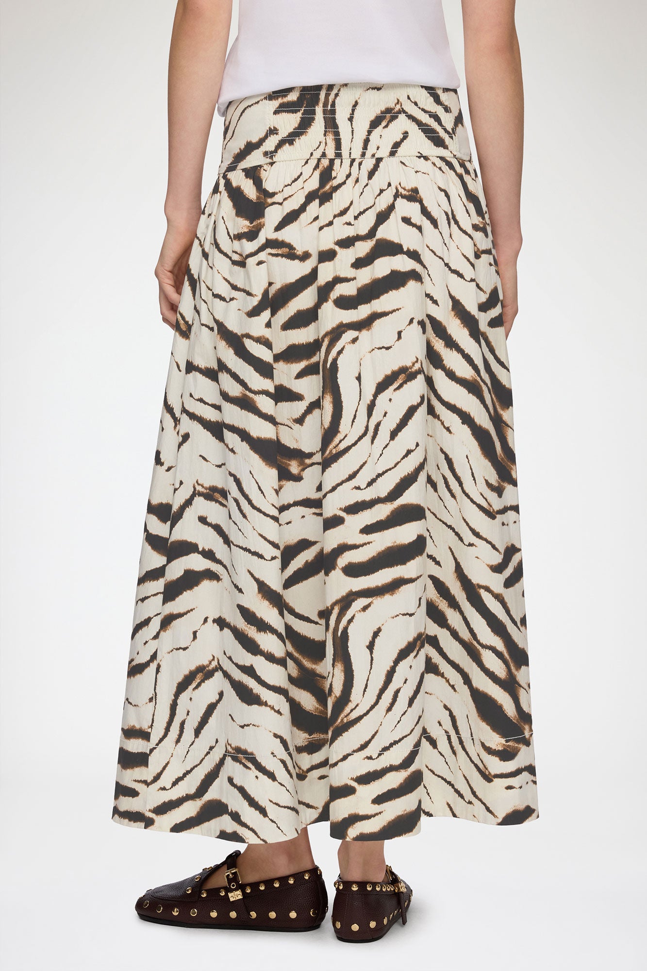 Zebra Printed Stretch Cotton Long Skirt