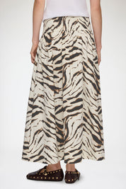 Zebra Printed Stretch Cotton Long Skirt