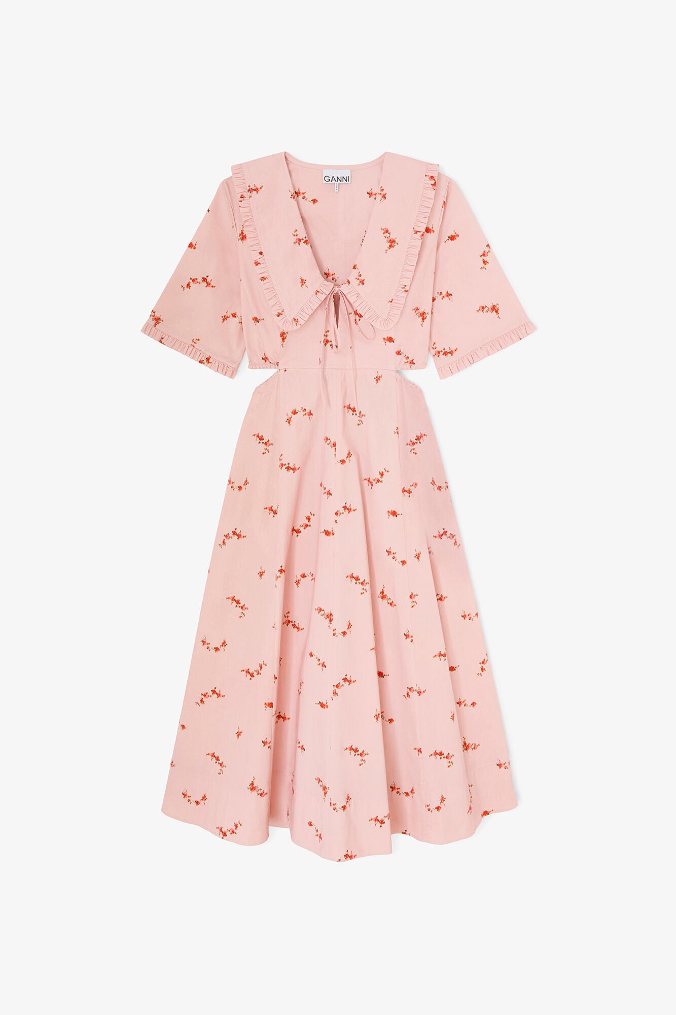 Printed Stretch Cotton Cut Out Midi Dress