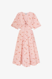 Printed Stretch Cotton Cut Out Midi Dress
