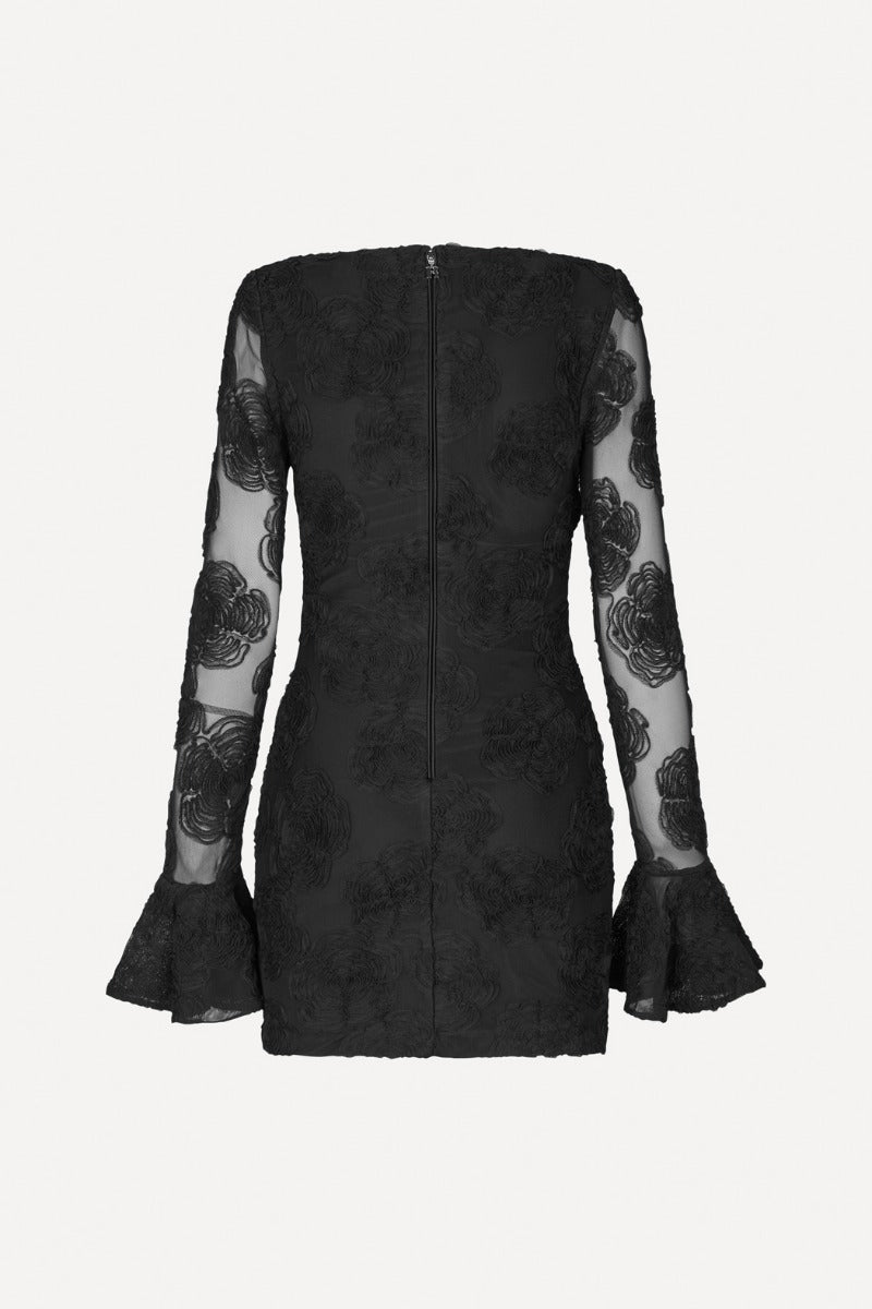 Flower Mesh LS Mini Dress Black