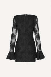 Flower Mesh LS Mini Dress Black