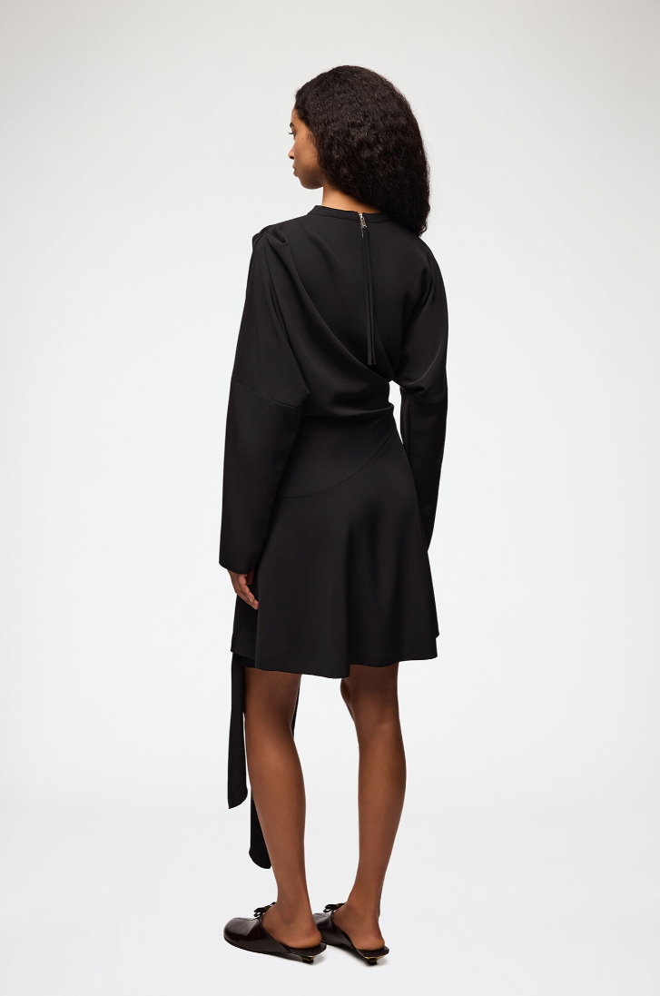 Cady Crepe Draped Mini Dress Black