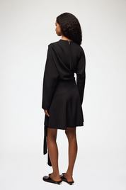 Cady Crepe Draped Mini Dress Black