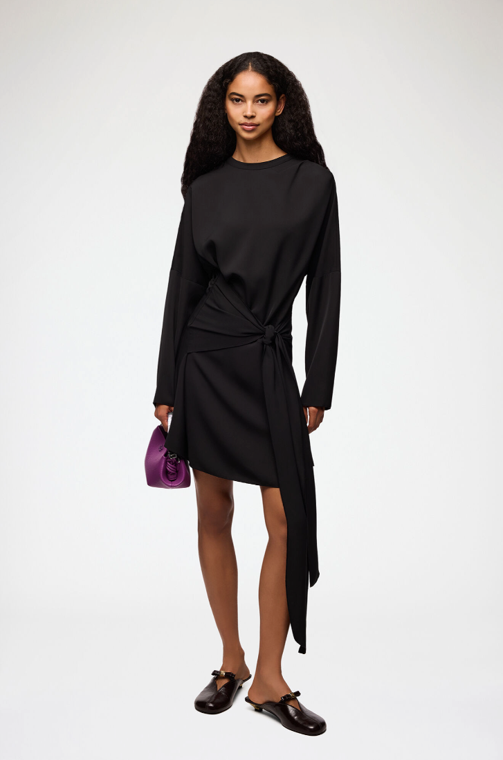 Cady Crepe Draped Mini Dress Black