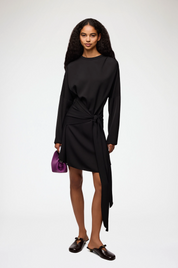 Cady Crepe Draped Mini Dress Black