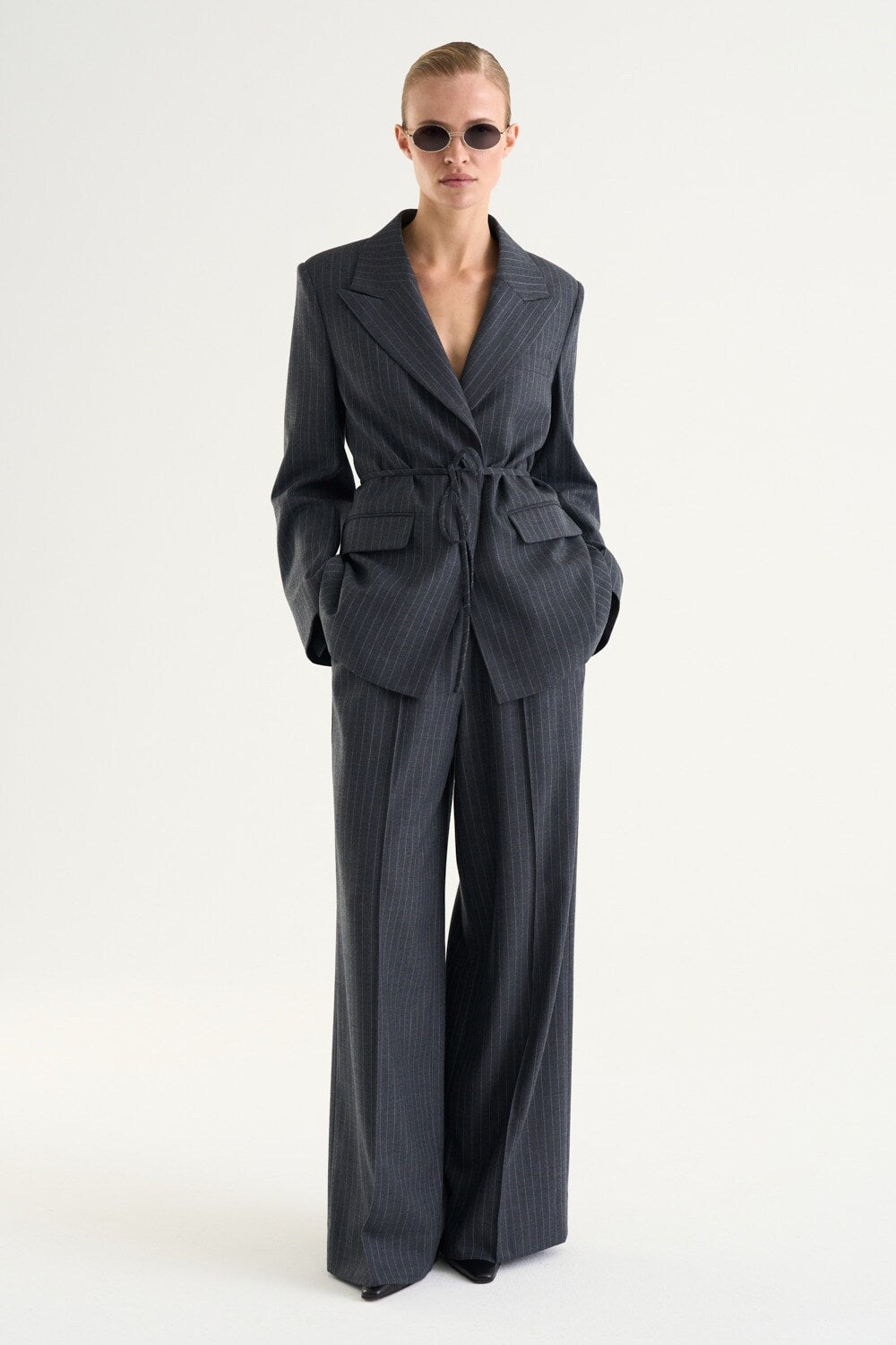 Siona Blazer Grey Pinstripe