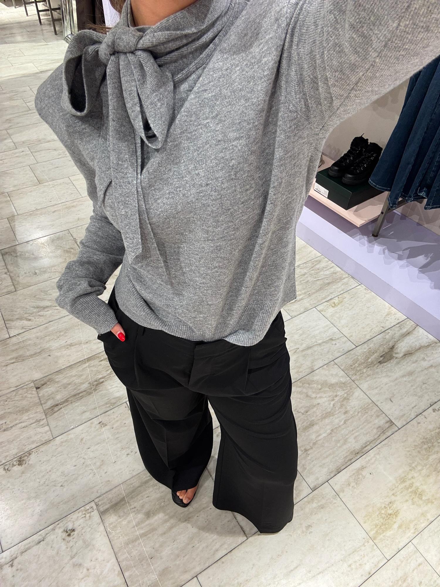 Wool Bow Sweater Frost Grey
