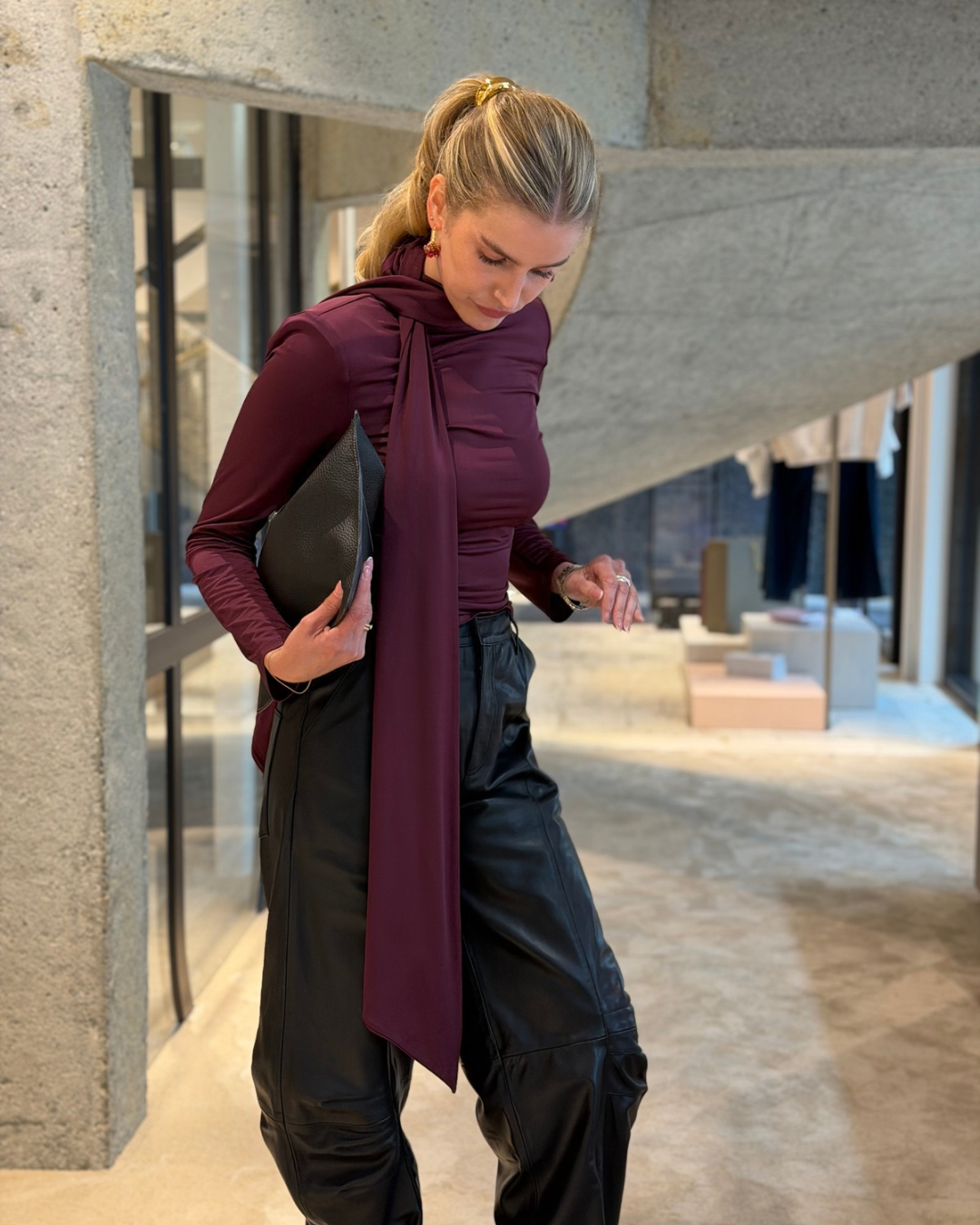 Long-sleeved Scarf Top Bordeaux